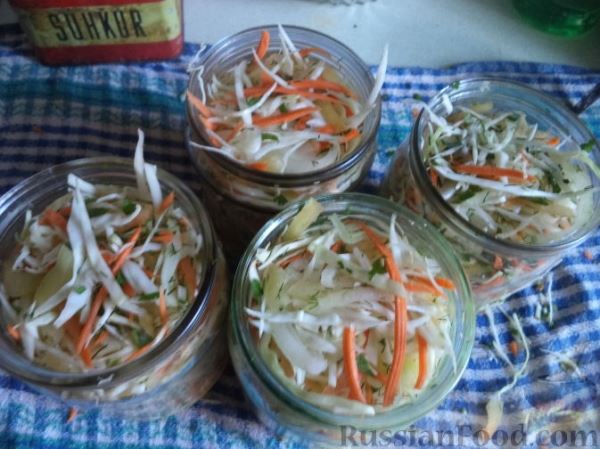 Салат из капусты, сладкого перца, моркови и лука